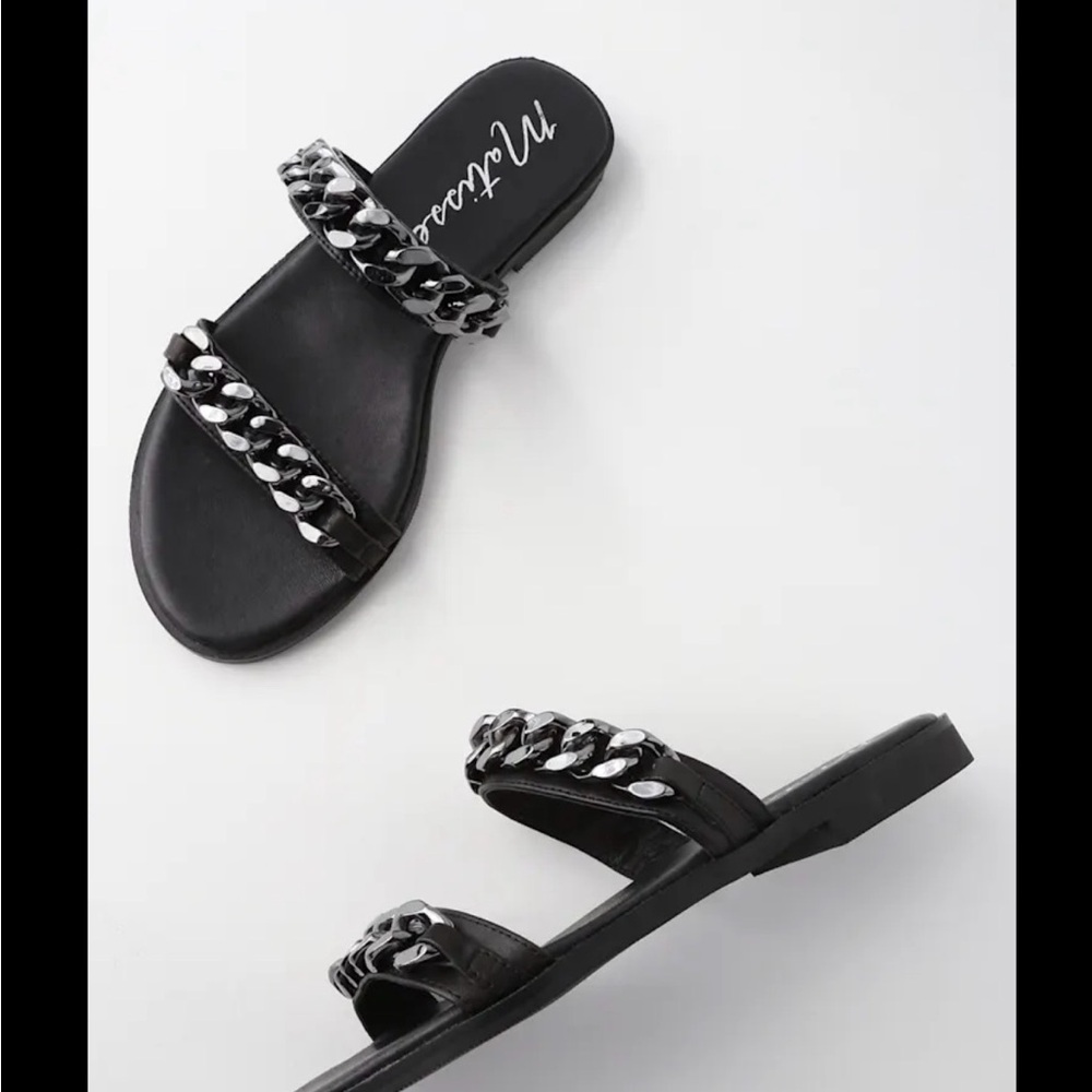 Matisse Black Slide Sandals with Silver Chain